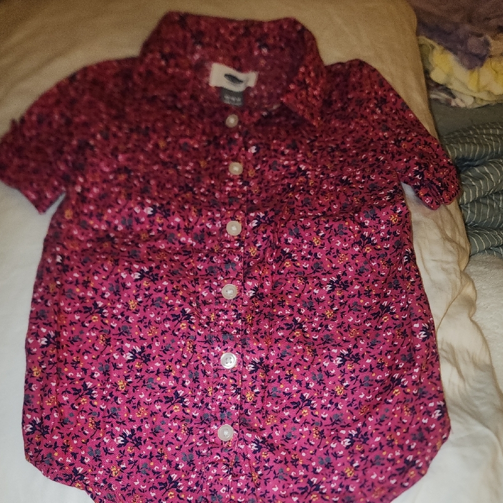 Sz 12-18 Months Old Navy Pink Floral Short-Sleeve Button-Down Shirt Tunic Dress